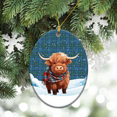 Matheson Hunting Ancient Tartan Christmas Ceramic Ornament - Highland Cows Snow Style