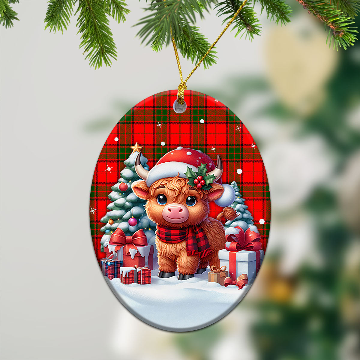 Maxtone Tartan Christmas Ceramic Ornament - Highland Cow Winter Style