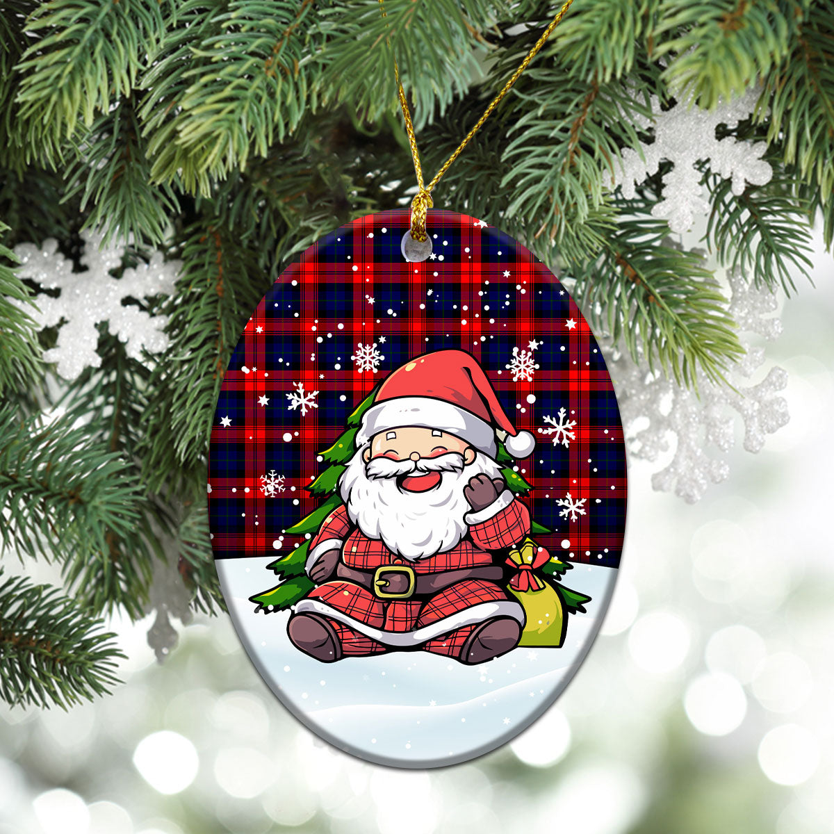 McCracken Tartan Christmas Ceramic Ornament - Scottish Santa Style