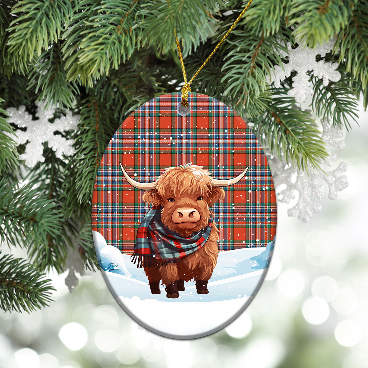 McFarlane Ancient Tartan Christmas Ceramic Ornament - Highland Cows Snow Style