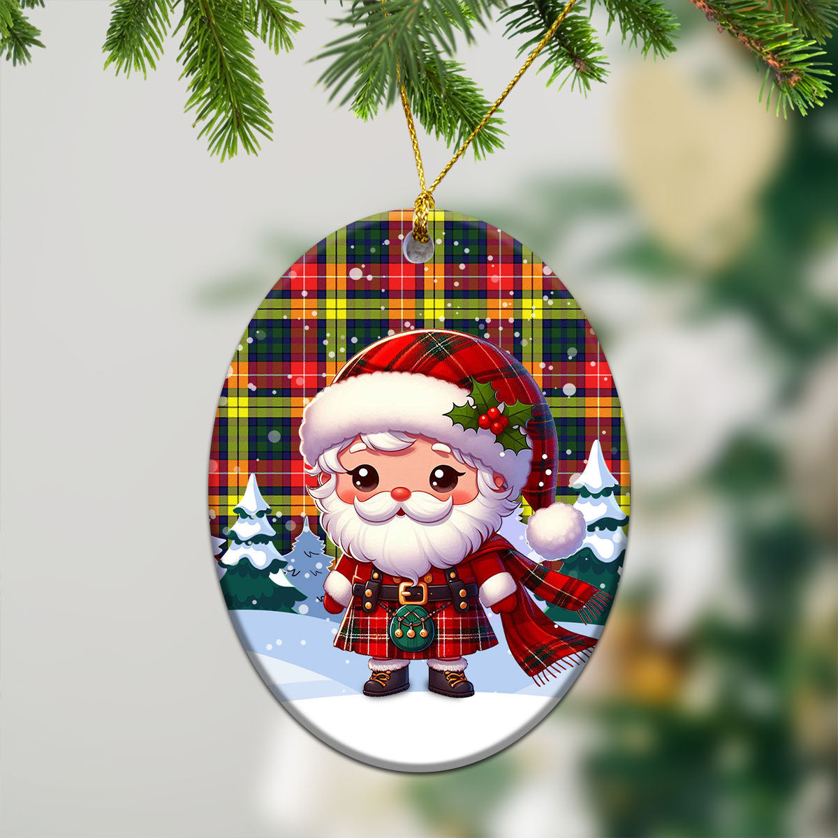 McIndoe Tartan Christmas Ceramic Ornament - Santa Claus In Kilt Style