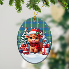 McIntyre Hunting Ancient Tartan Christmas Ceramic Ornament - Highland Cow Winter Style