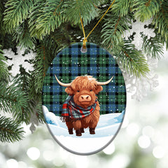 McKay Ancient Tartan Christmas Ceramic Ornament - Highland Cows Snow Style