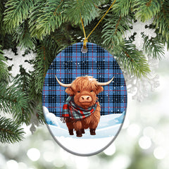 McKay Blue Tartan Christmas Ceramic Ornament - Highland Cows Snow Style