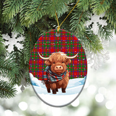 McKintosh Modern Tartan Christmas Ceramic Ornament - Highland Cows Snow Style