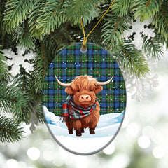 McLaren Ancient Tartan Christmas Ceramic Ornament - Highland Cows Snow Style