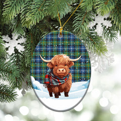 McNeil of Barra Ancient Tartan Christmas Ceramic Ornament - Highland Cows Snow Style