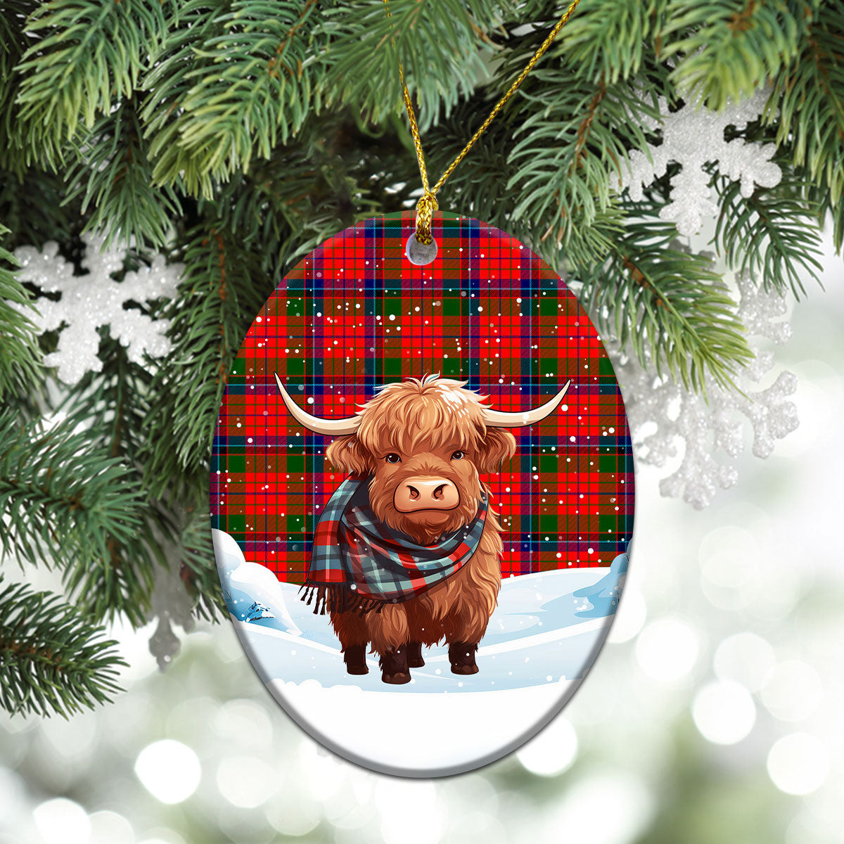 McNicol (of Scorrybreac) Tartan Christmas Ceramic Ornament - Highland Cows Snow Style