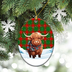 Middleton Modern Tartan Christmas Ceramic Ornament - Highland Cows Snow Style