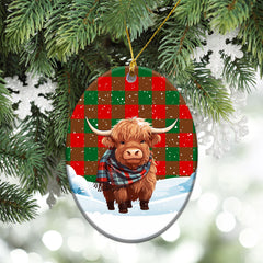 Moncreiffe (or Moncreiff) Tartan Christmas Ceramic Ornament - Highland Cows Snow Style