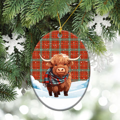 Morrison Red Ancient Tartan Christmas Ceramic Ornament - Highland Cows Snow Style