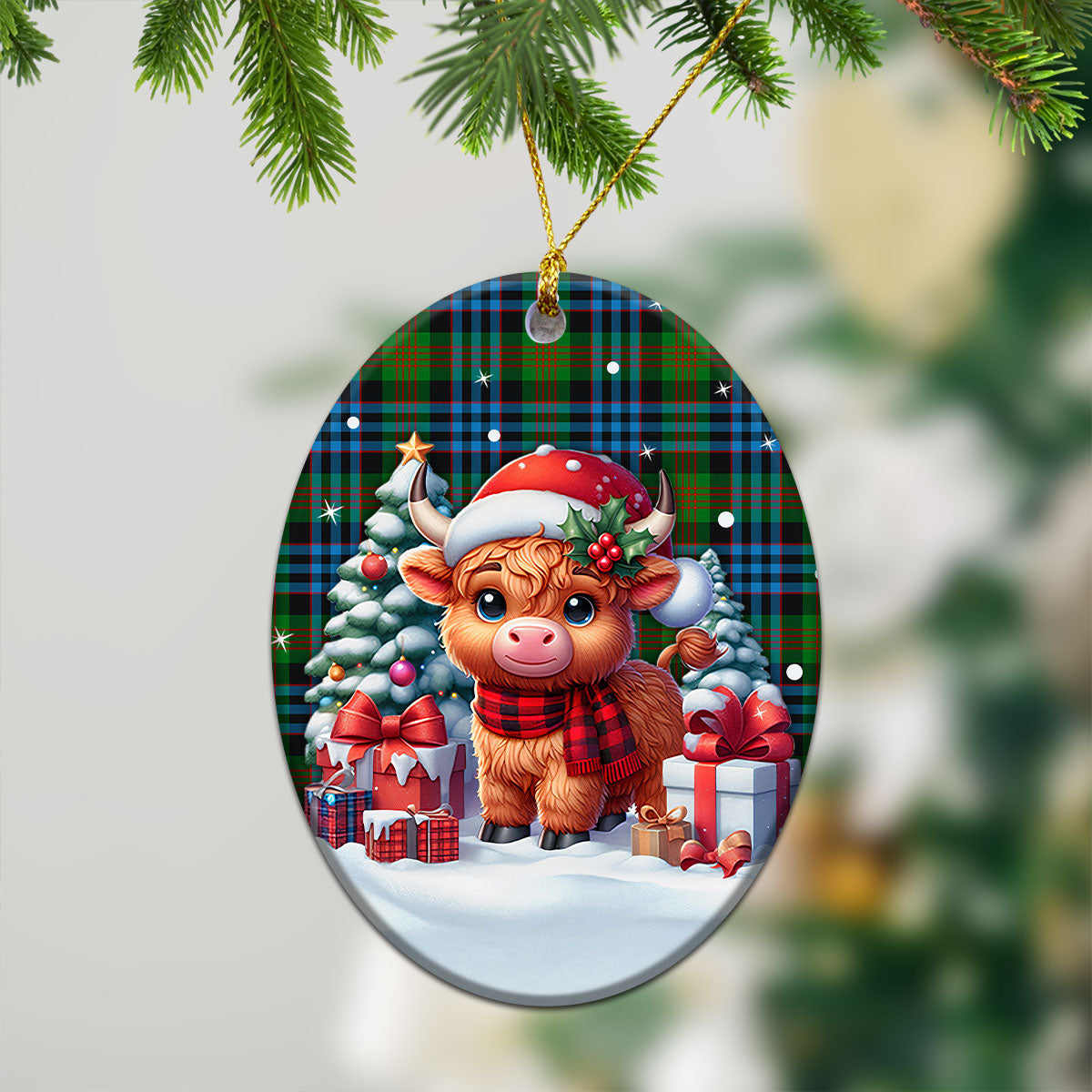 Newlands Tartan Christmas Ceramic Ornament - Highland Cow Winter Style