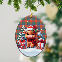 Robertson Ancient Tartan Christmas Ceramic Ornament - Highland Cow Winter Style