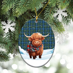 Robertson Hunting Ancient Tartan Christmas Ceramic Ornament - Highland Cows Snow Style