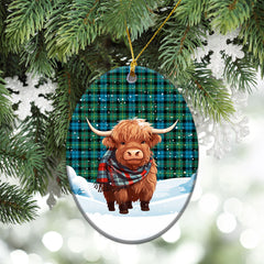 Rollo Ancient Tartan Christmas Ceramic Ornament - Highland Cows Snow Style