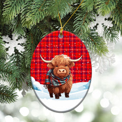 Rose Modern Tartan Christmas Ceramic Ornament - Highland Cows Snow Style