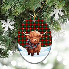 Stewart Atholl Modern Tartan Christmas Ceramic Ornament - Highland Cows Snow Style