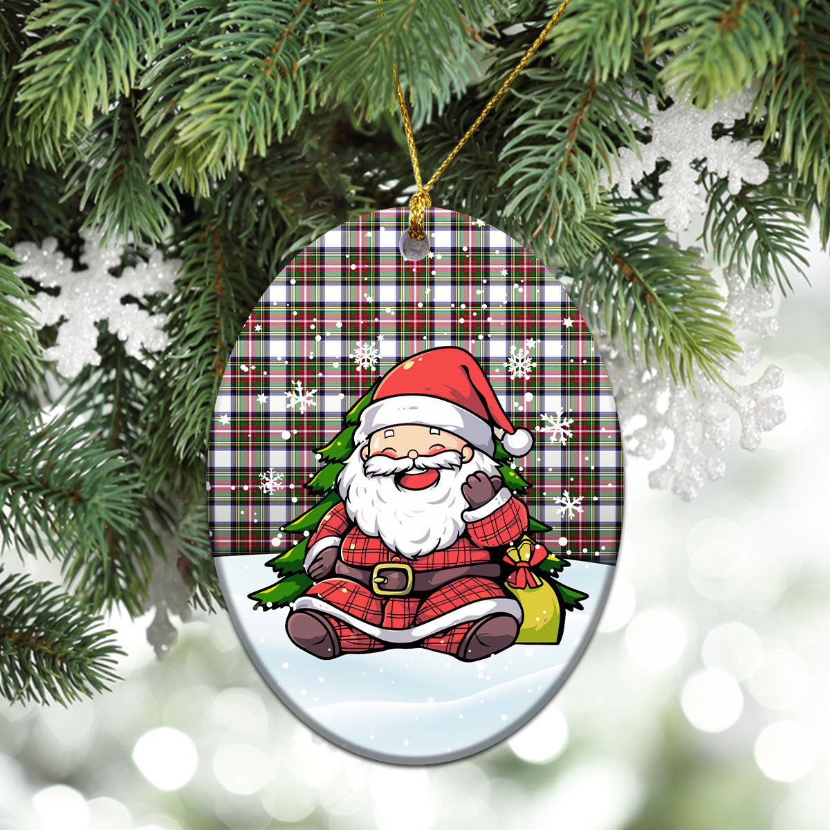 Stewart Dress Modern Tartan Christmas Ceramic Ornament - Scottish Santa Style