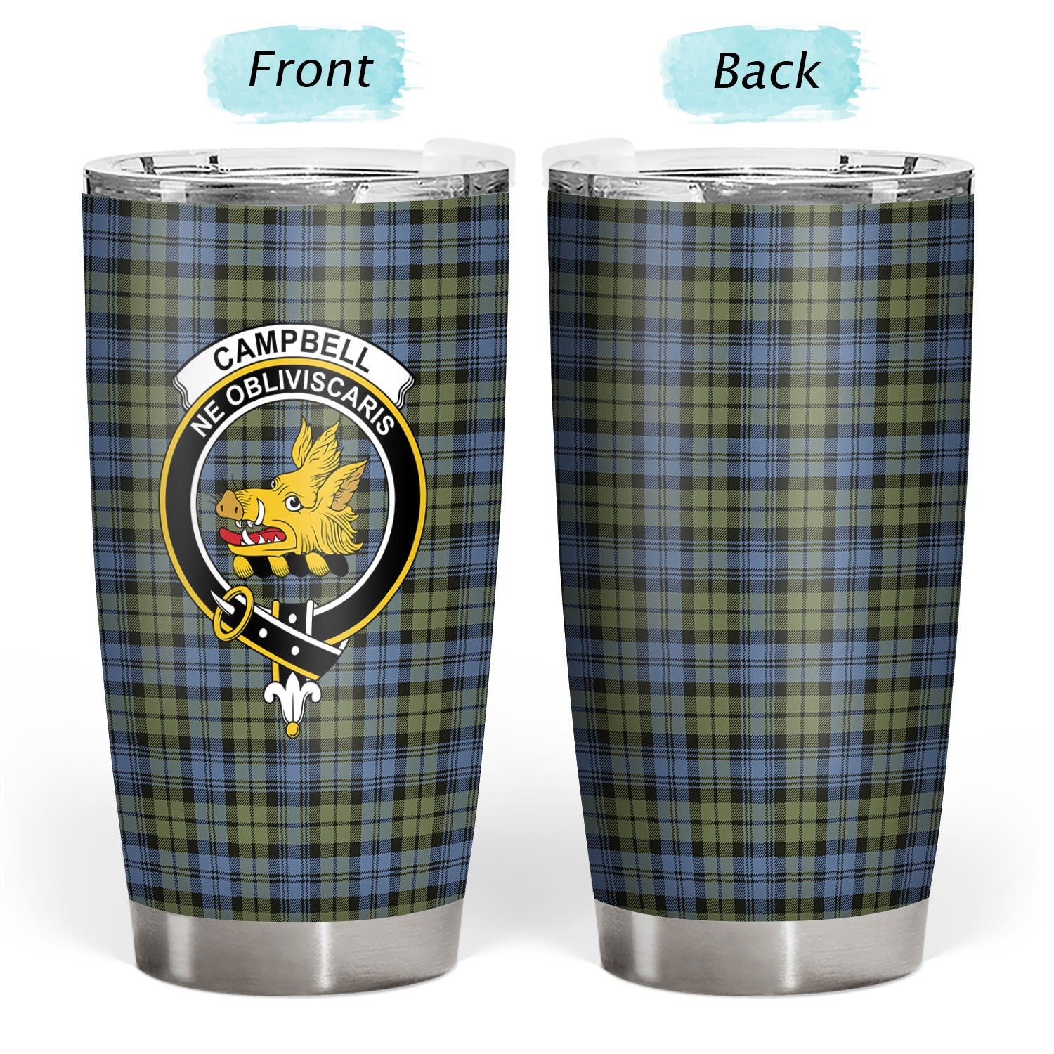 Campbell Faded Tartan Crest Tumbler