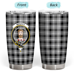 Menzies Black _ White Modern Tartan Crest Tumbler