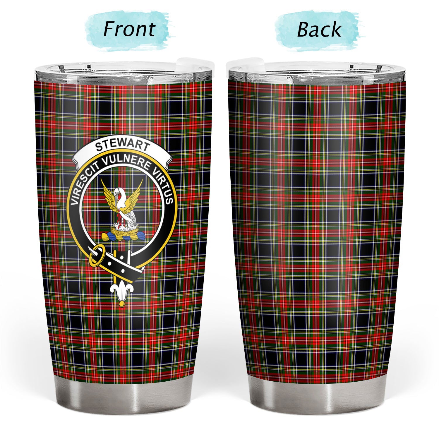 Stewart Black Tartan Crest Tumbler