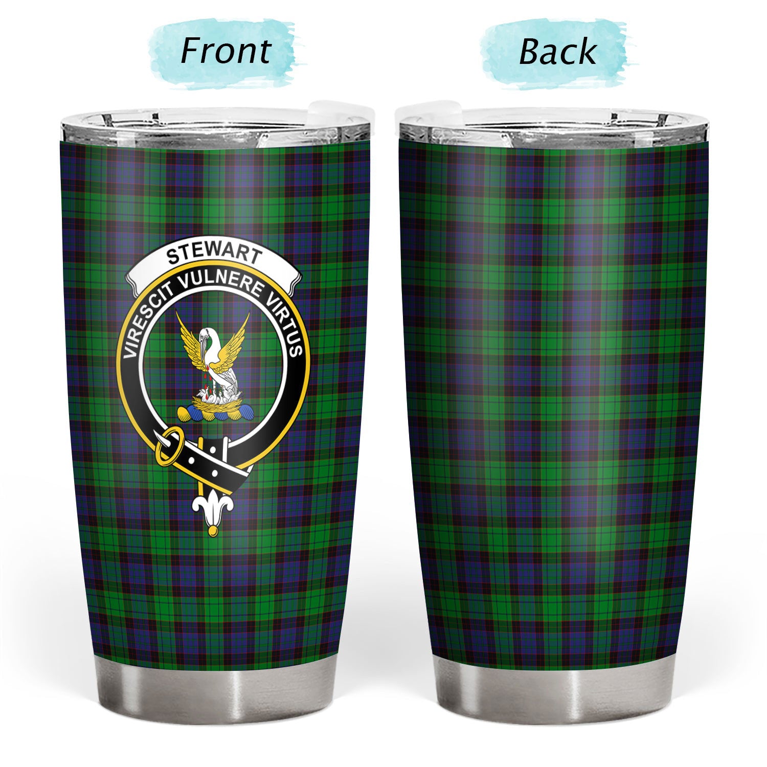 Stewart Old Modern Tartan Crest Tumbler