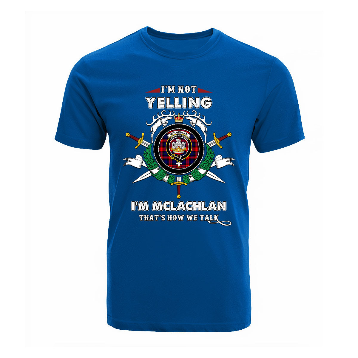 McLachlan Modern Tartan Crest T-shirt - I'm not yelling style