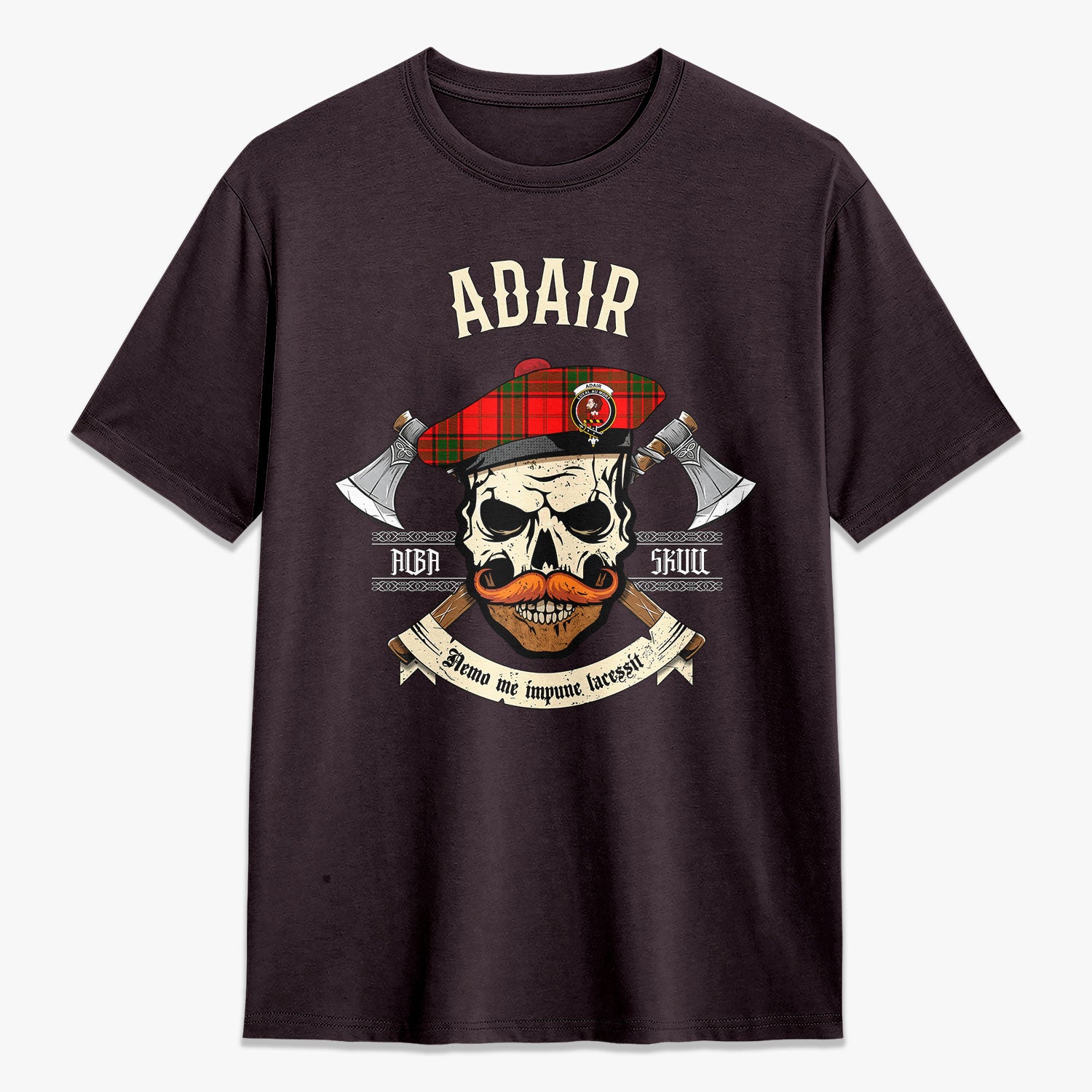 Adair Modern Tartan Crest 2D T-shirt - Alba Skull Style