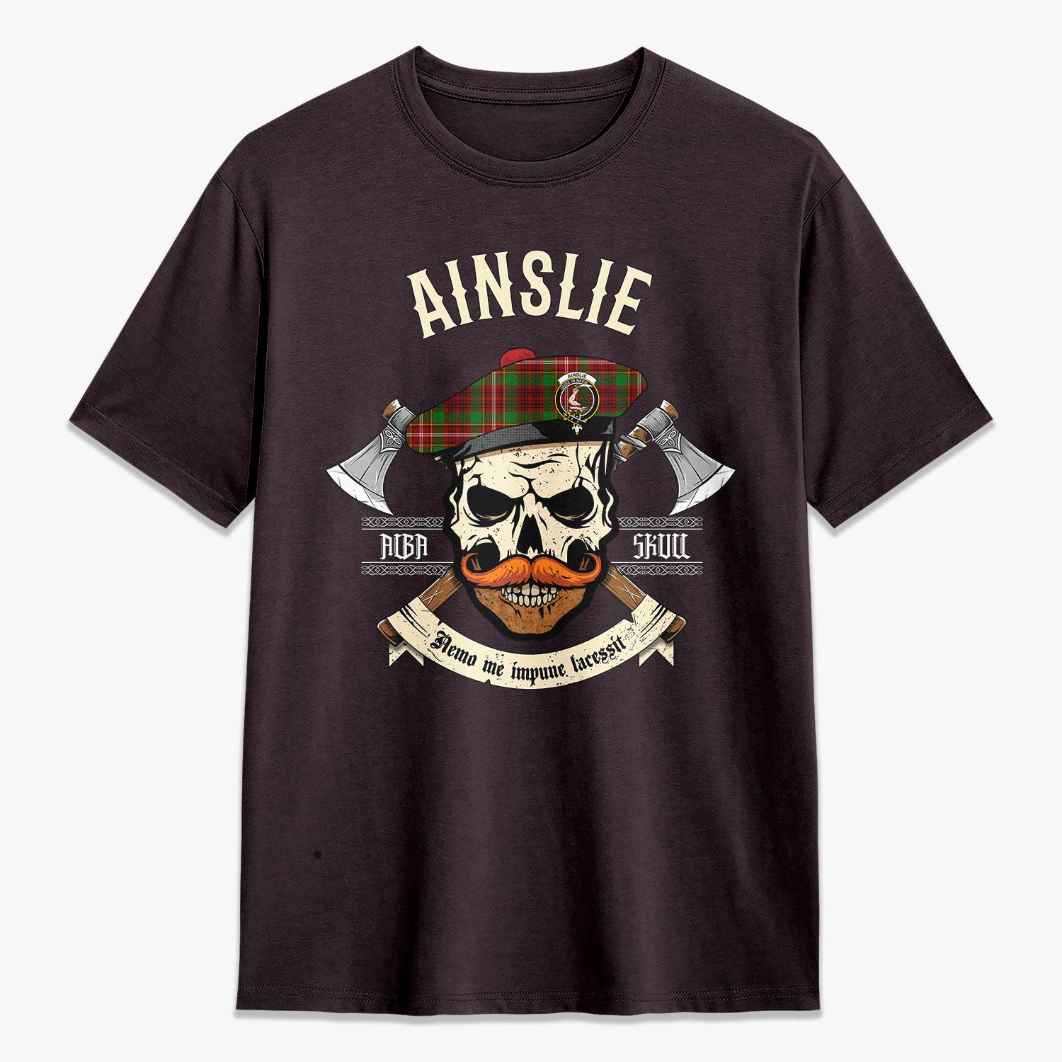 Ainslie Tartan Crest 2D T-shirt - Alba Skull Style