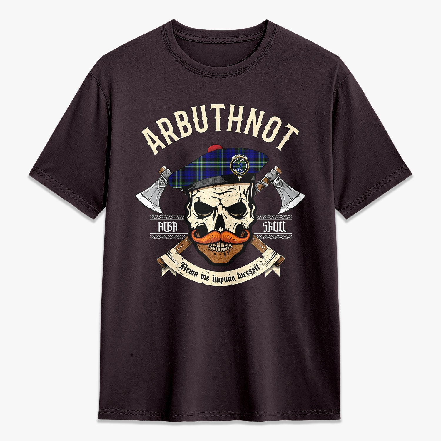 Arbuthnot Modern Tartan Crest 2D T-shirt - Alba Skull Style