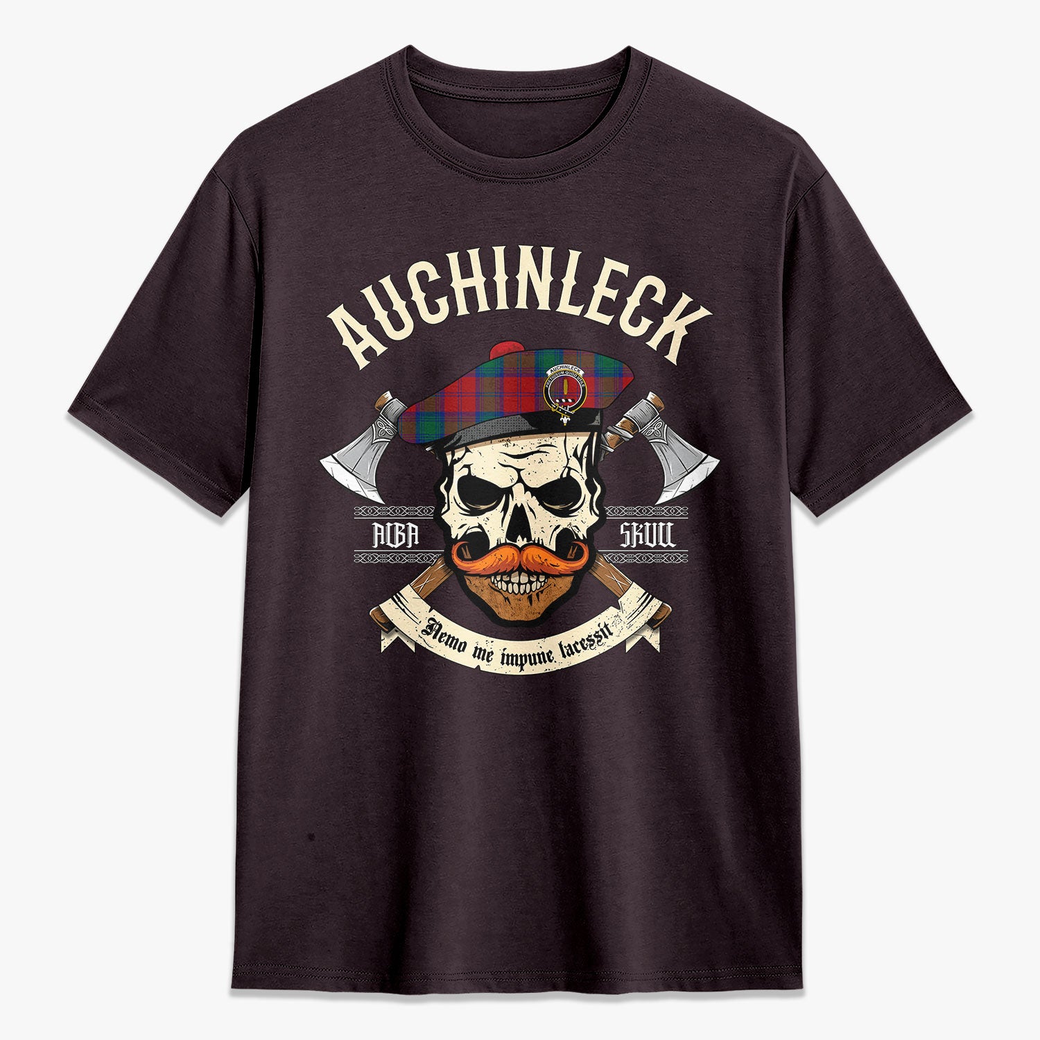 Auchinleck Tartan Crest 2D T-shirt - Alba Skull Style