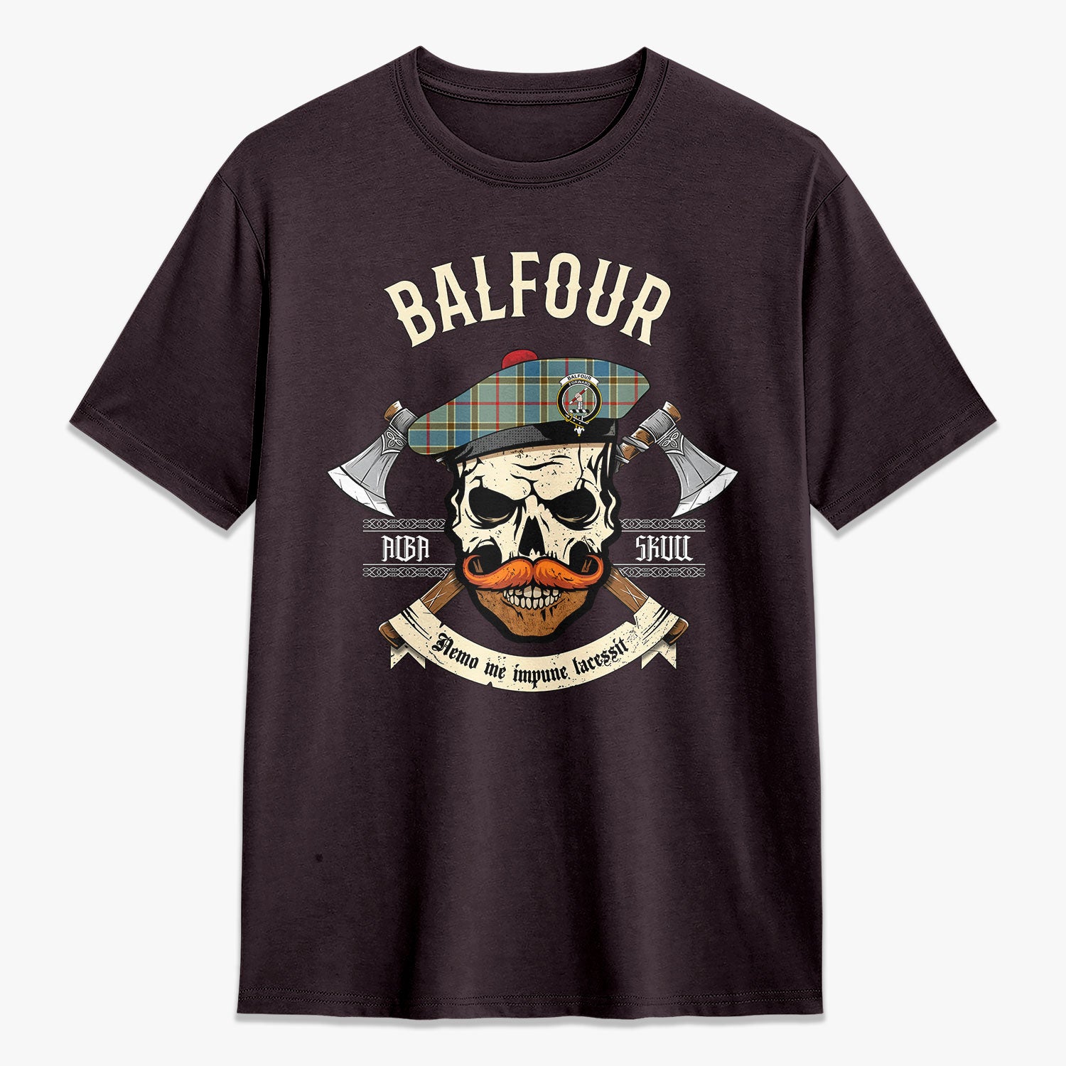 Balfour Blue Tartan Crest 2D T-shirt - Alba Skull Style