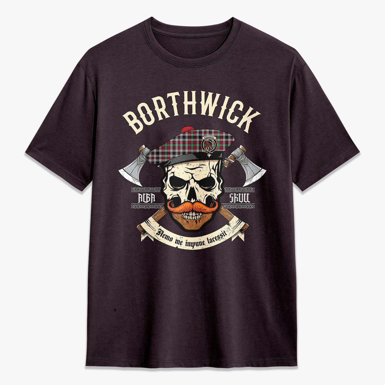 Borthwick Ancient Tartan Crest 2D T-shirt - Alba Skull Style