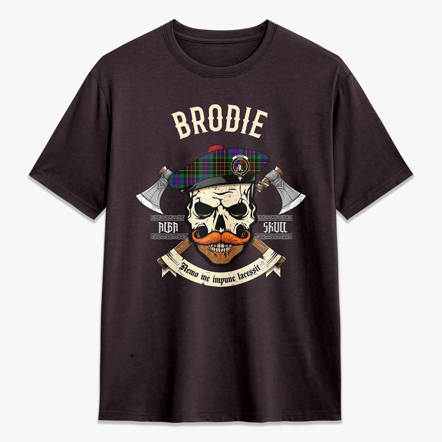 Brodie Hunting Modern Tartan Crest 2D T-shirt - Alba Skull Style