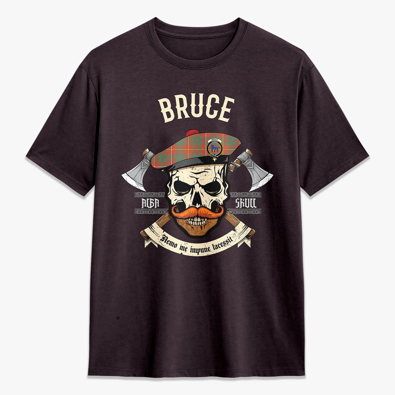 Bruce Ancient Tartan Crest 2D T-shirt - Alba Skull Style