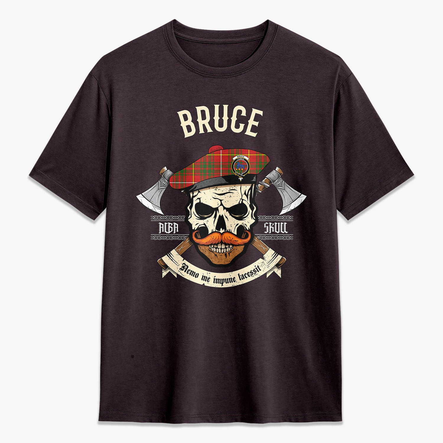 Bruce Modern Tartan Crest 2D T-shirt - Alba Skull Style