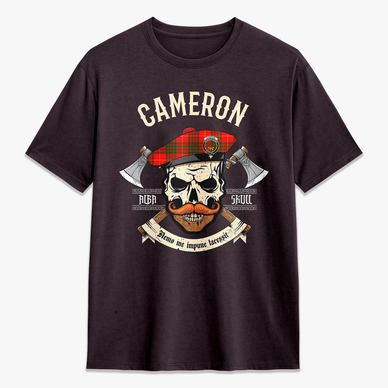 Cameron Modern Tartan Crest 2D T-shirt - Alba Skull Style