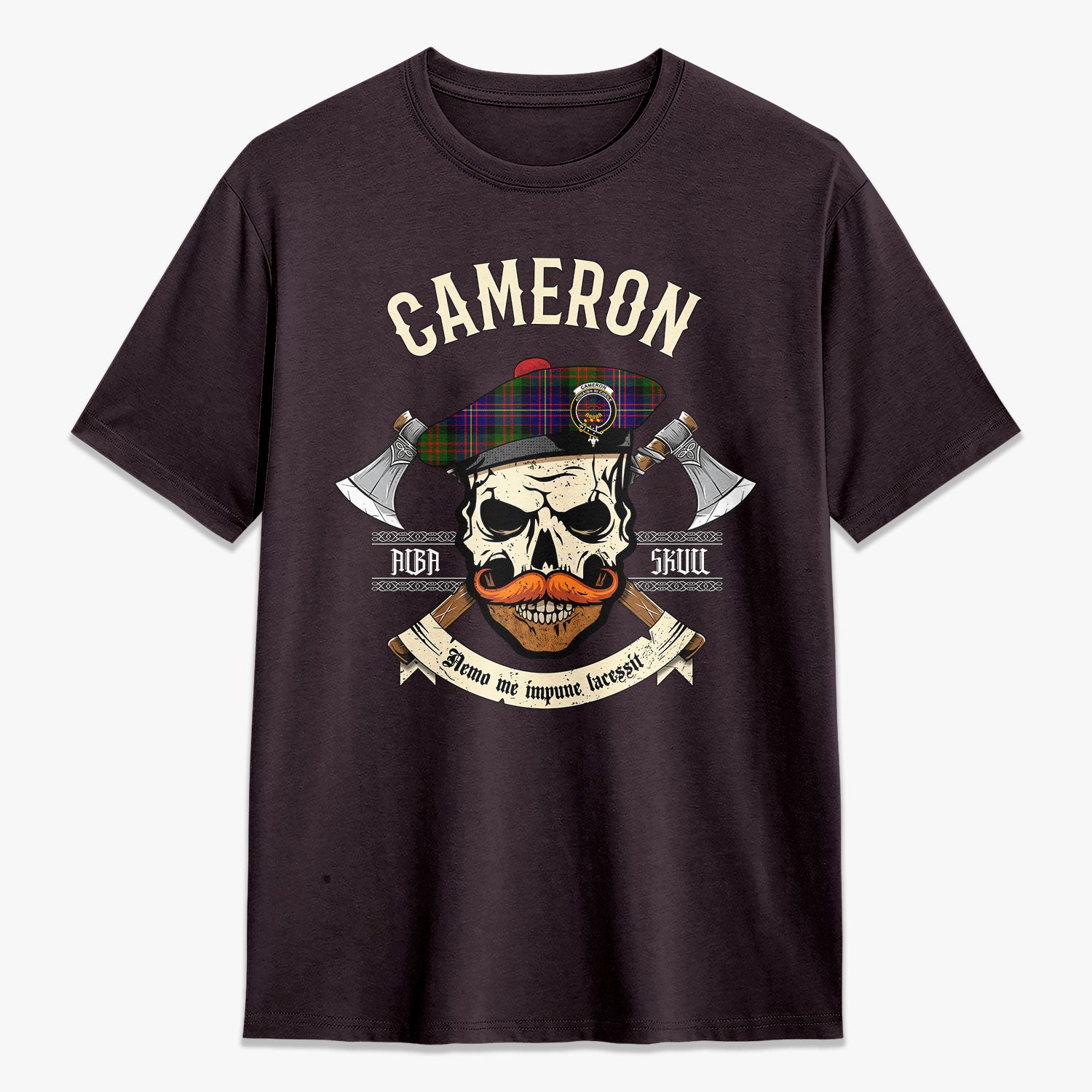 Cameron of Erracht Modern Tartan Crest 2D T-shirt - Alba Skull Style