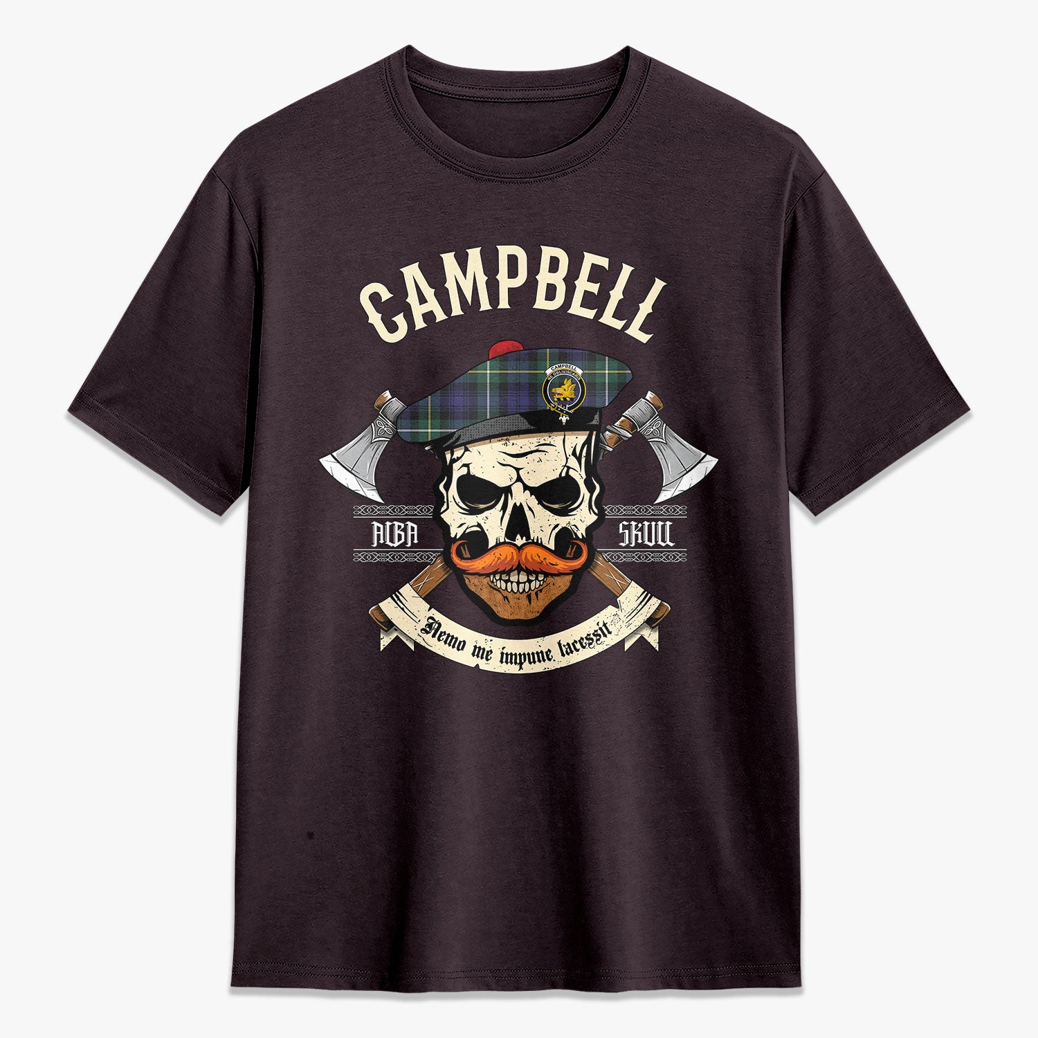 Campbell Argyll Modern Tartan Crest 2D T-shirt - Alba Skull Style