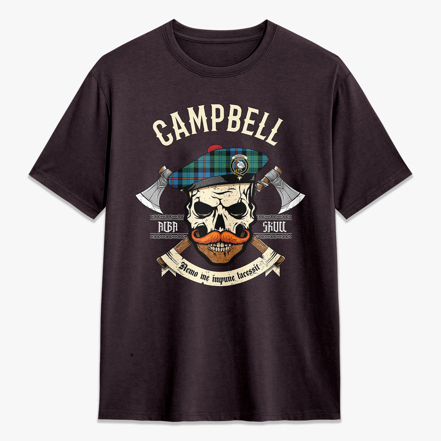 Campbell of Cawdor Ancient Tartan Crest 2D T-shirt - Alba Skull Style