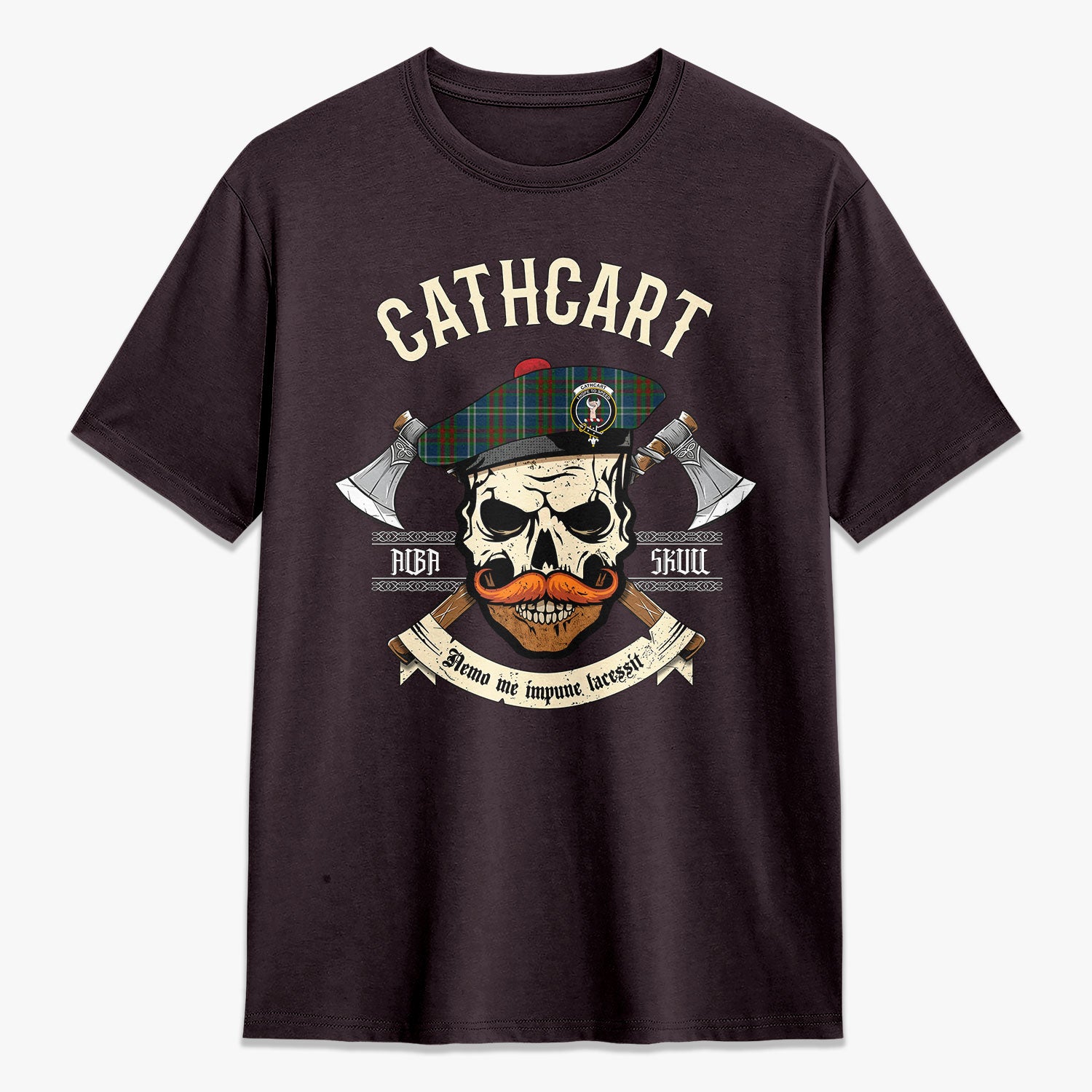 Cathcart Tartan Crest 2D T-shirt - Alba Skull Style