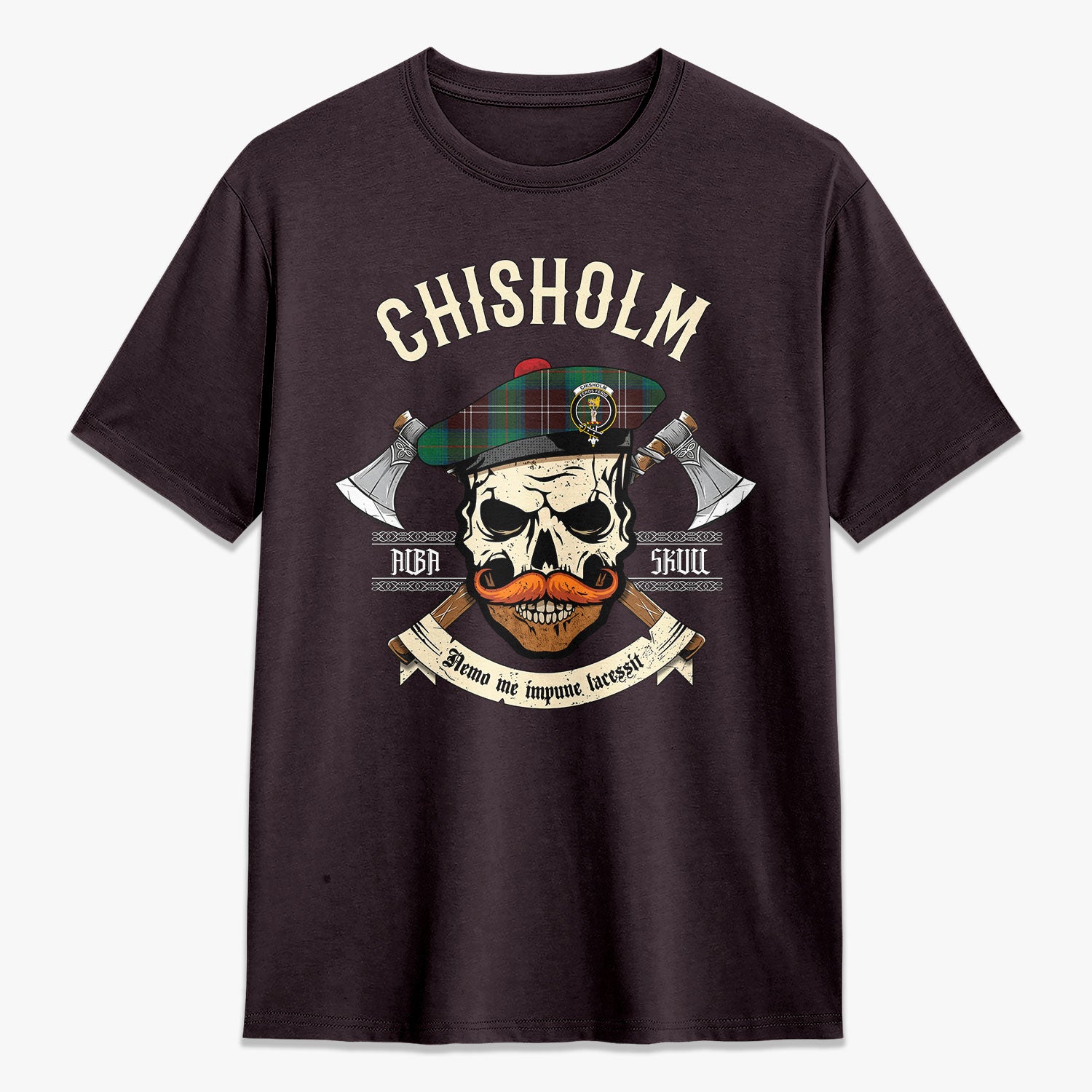 Chisholm Hunting Ancient Tartan Crest 2D T-shirt - Alba Skull Style