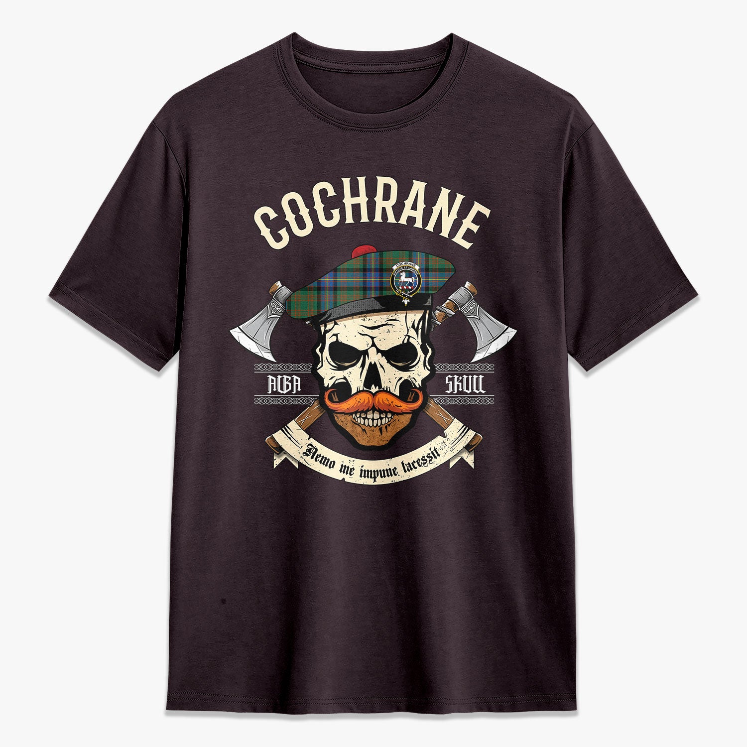 Cochrane Ancient Tartan Crest 2D T-shirt - Alba Skull Style