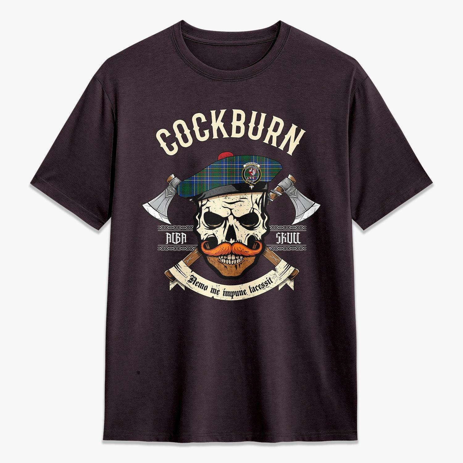 Cockburn Ancient Tartan Crest 2D T-shirt - Alba Skull Style