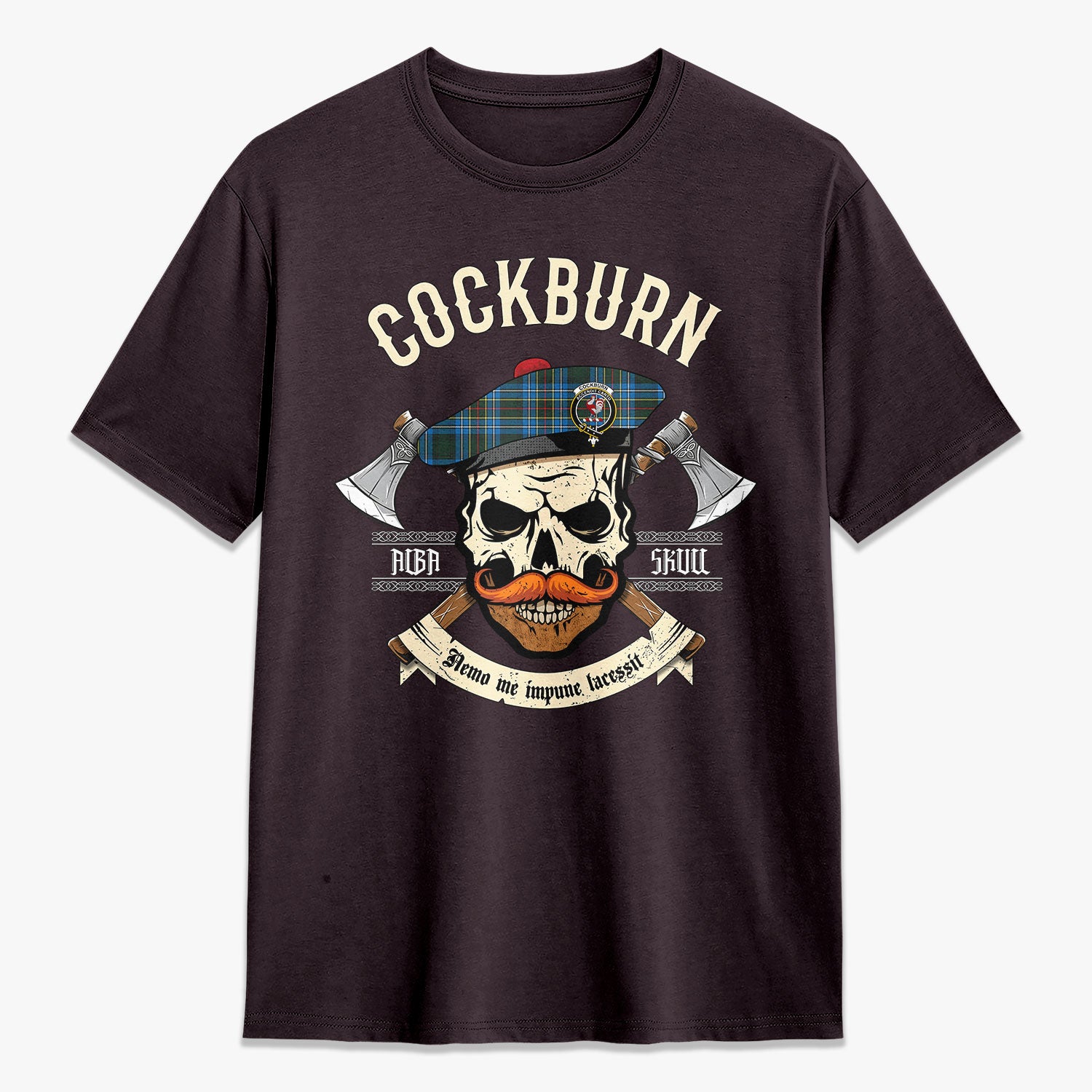 Cockburn Modern Tartan Crest 2D T-shirt - Alba Skull Style