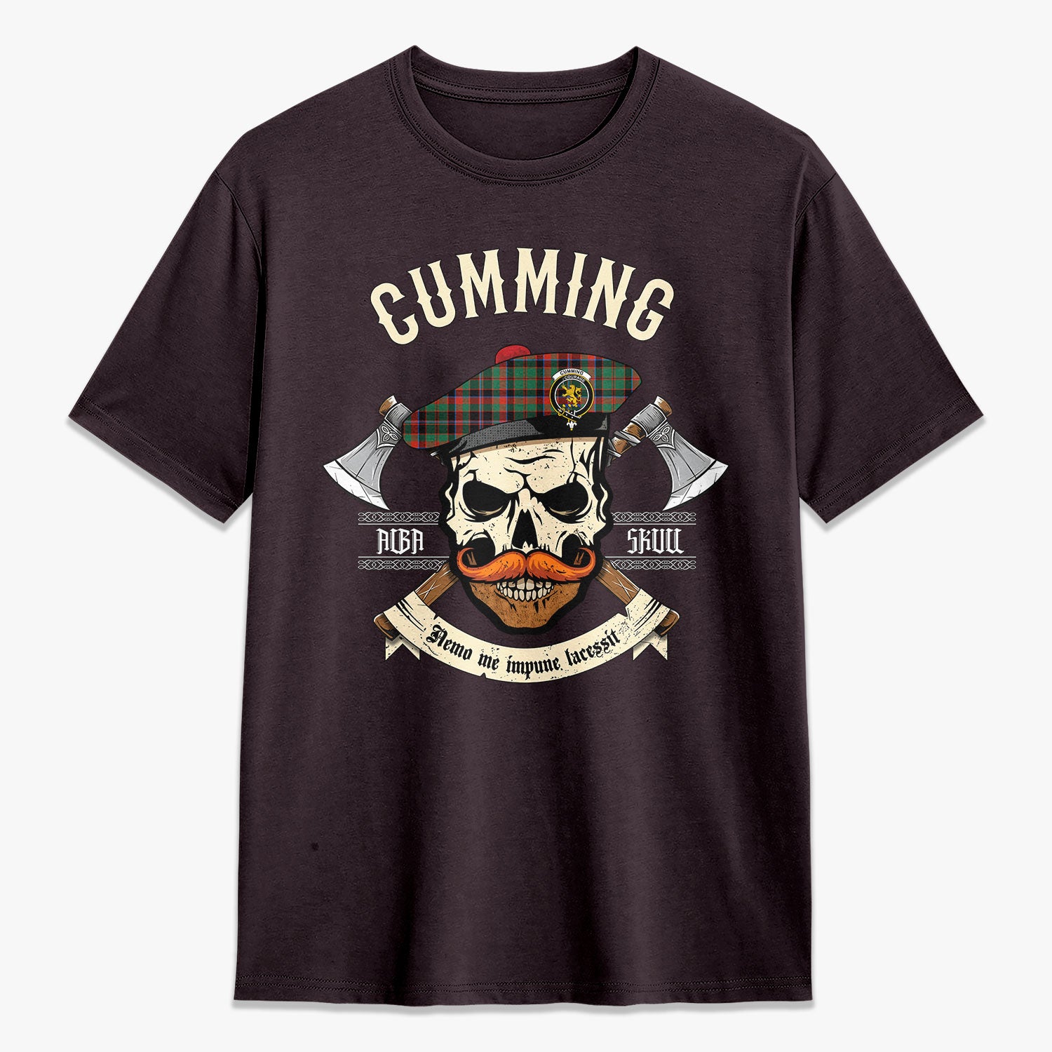 Cumming Hunting Ancient Tartan Crest 2D T-shirt - Alba Skull Style