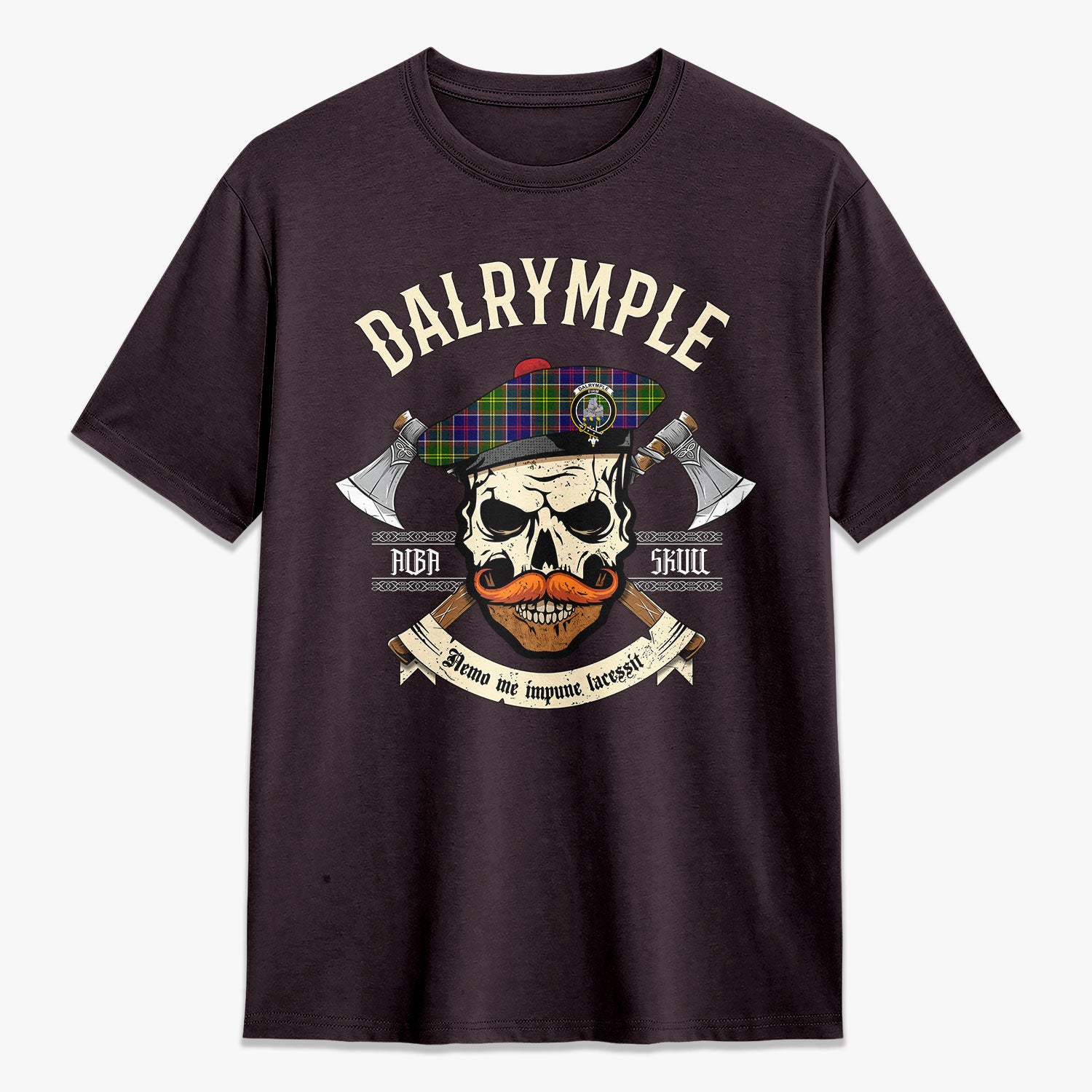 Dalrymple Tartan Crest 2D T-shirt - Alba Skull Style