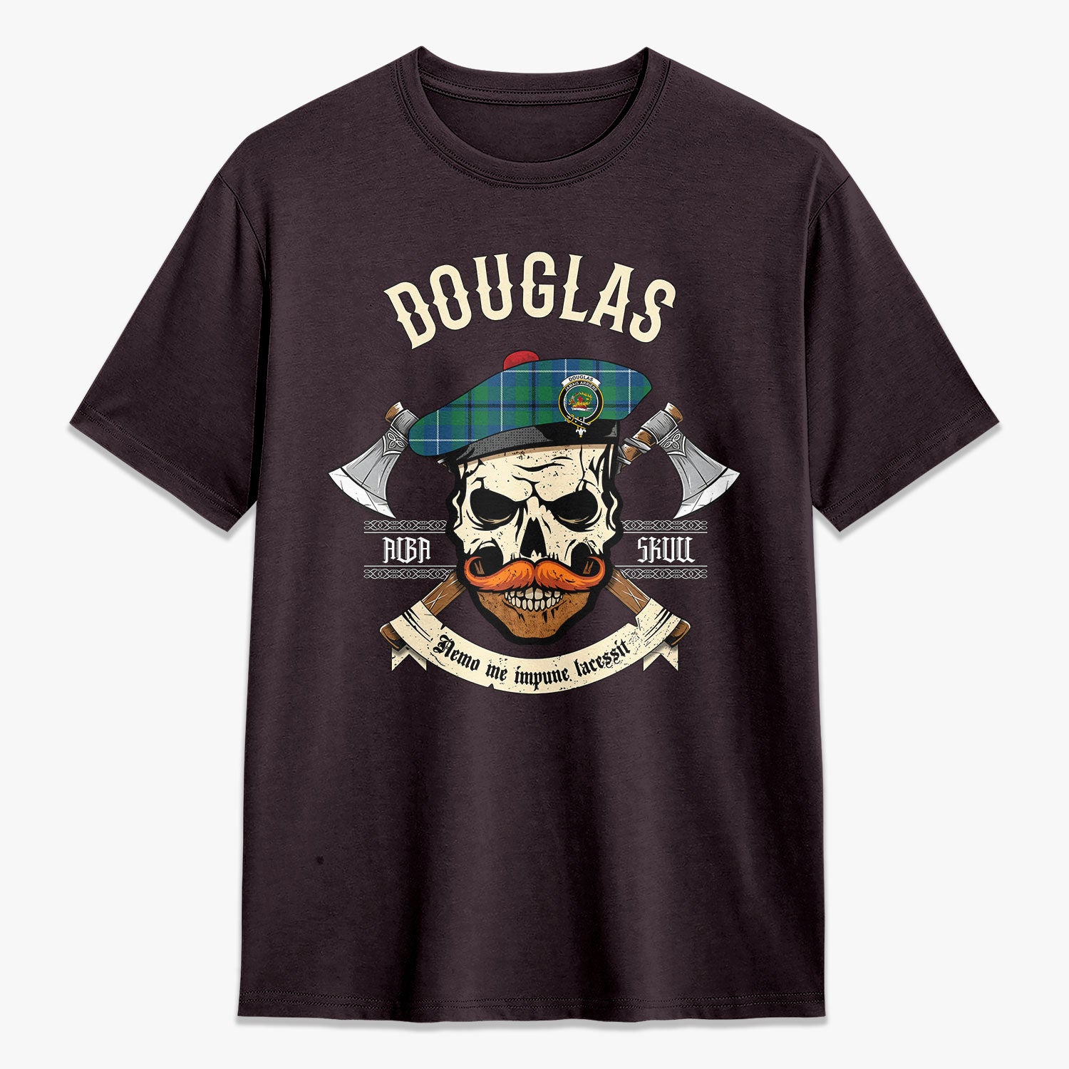 Douglas Ancient Tartan Crest 2D T-shirt - Alba Skull Style