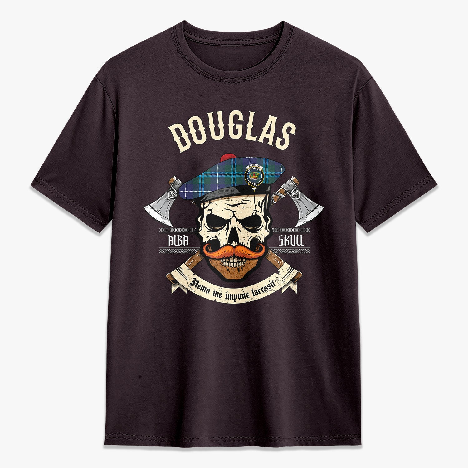 Douglas Modern Tartan Crest 2D T-shirt - Alba Skull Style