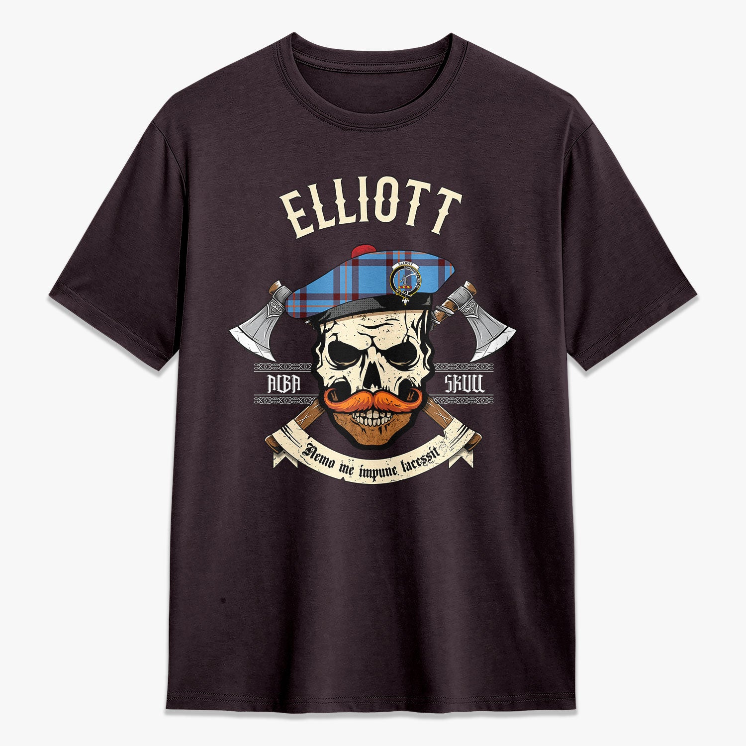 Elliott Ancient Tartan Crest 2D T-shirt - Alba Skull Style